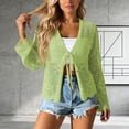 thumbnail image 4 of Women's Tie Front Crochet Boho Beach Hollow Out Lace Cover Up Lightweight Long Sleeve Cardigan Sweaters Beach Trnedy Vacation Crochet Cover Up, 4 of 5