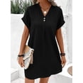 thumbnail image 2 of Mengpipi Womens Dresses V-Neck Button-Up Rolled-Up Sleeves Casual Loose Shirt Dresses S-XXL, 2 of 4