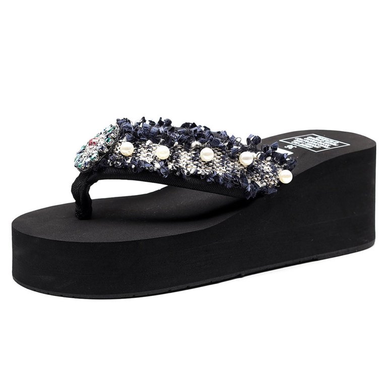 Flip Flops for Women Bohemian Rhinestone Platform Sandals