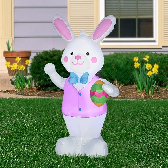 Gemmy Easter Bunny Tenant un Oeuf de Pâques Gonflable Soufflé à l'Air Lapin de Pâques