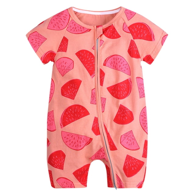 MIASHUI Toddler Summer Clothes Unisex Baby Boy Girl Rompers Short Sleeve Two Way Zipper Jumpsuits,Watermelon Red,12-18 Months