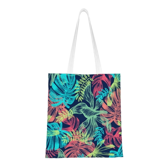 YFYANG Reusable Cotton Canvas Tote Shopping Bag, Tropical Plant Washable Portable Grocery Bag for Daily Travel
