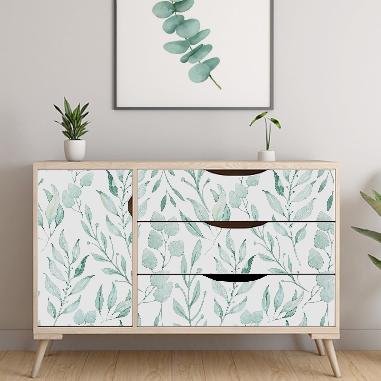 Caltero Peel and Stick Wallpaper Floral Wallpaper Green Leaf Self Adhesive Wallpaper,17.7 in x 590 in