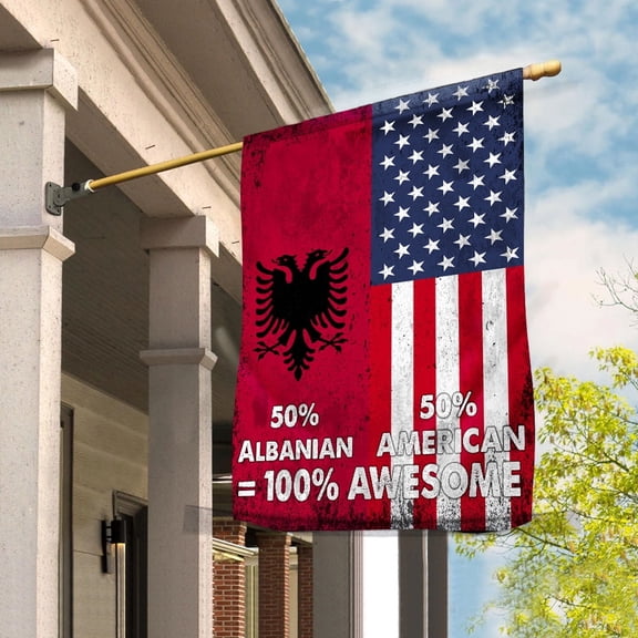 Flag American Half Albanian Flag Albanian American Friendship Albania U.S.A Patriotic Proud House Flag, Double-Sided Decorative Outdoor Flag, Patriotic Polyester Yard Flag 29.5 x 39.5 in