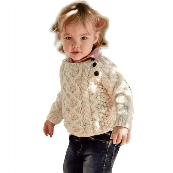 Aran Woollen Mills Baby Hand Knitted 100% Premium Soft Merino Wool Sweater for Toddler Irish White Jumper Made in Ireland