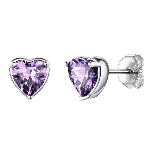 Mujer adulta 925 plata esterlina corazón piedra natal Stud pendientes cumpleaños regalo de San Valentín Suplight Jewelry exquisita