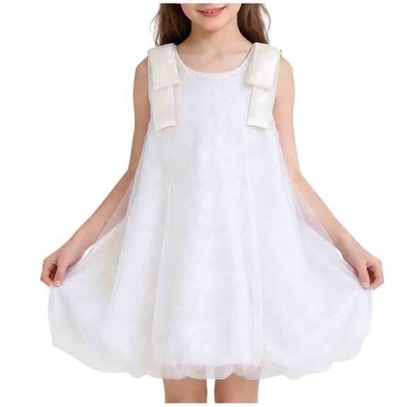 Girls Sequin Tulle Dress Sleeveless A-Line Party Birthday Wedding Flower Girl Comfortable 100% Polyester Beige Kids Little Girls Sizes 2-10,Size 3-4 T