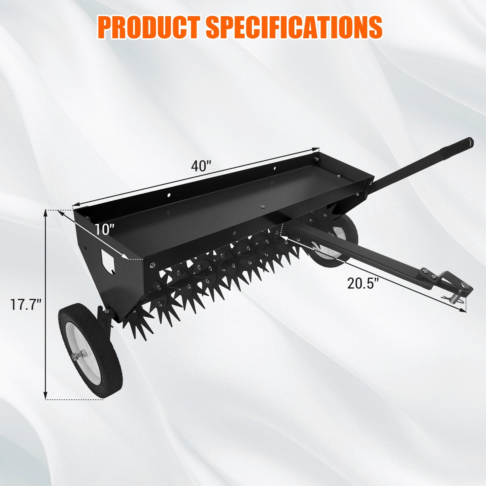 40" Tow Behind Plug Aerator with Transport Wheels, Heavy Duty Steel Teeth and Weight Tray, Pull Behind Lawn Aerator with Adjustable Handle, Universal Hitch for Tractor ATV, Yard Garden Farm
