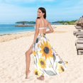 thumbnail image 6 of FORMRS Womens Beach Sarong Semi-Sheer Bikini Wrap Skirt Swimsuit Cover-ups, White Watercolor Sunflowers, 6 of 7