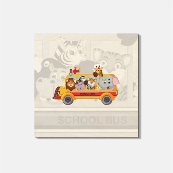Animal School Bus Animal 4'' X 4'' Square Wooden Coaster