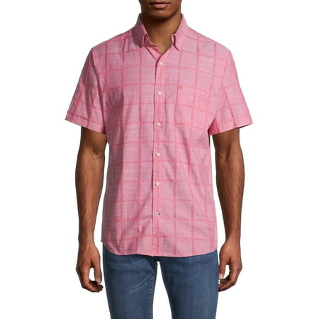 IZOD Men's Saltwater Comfort Windowpane Short Sleeve Button Down Shirt