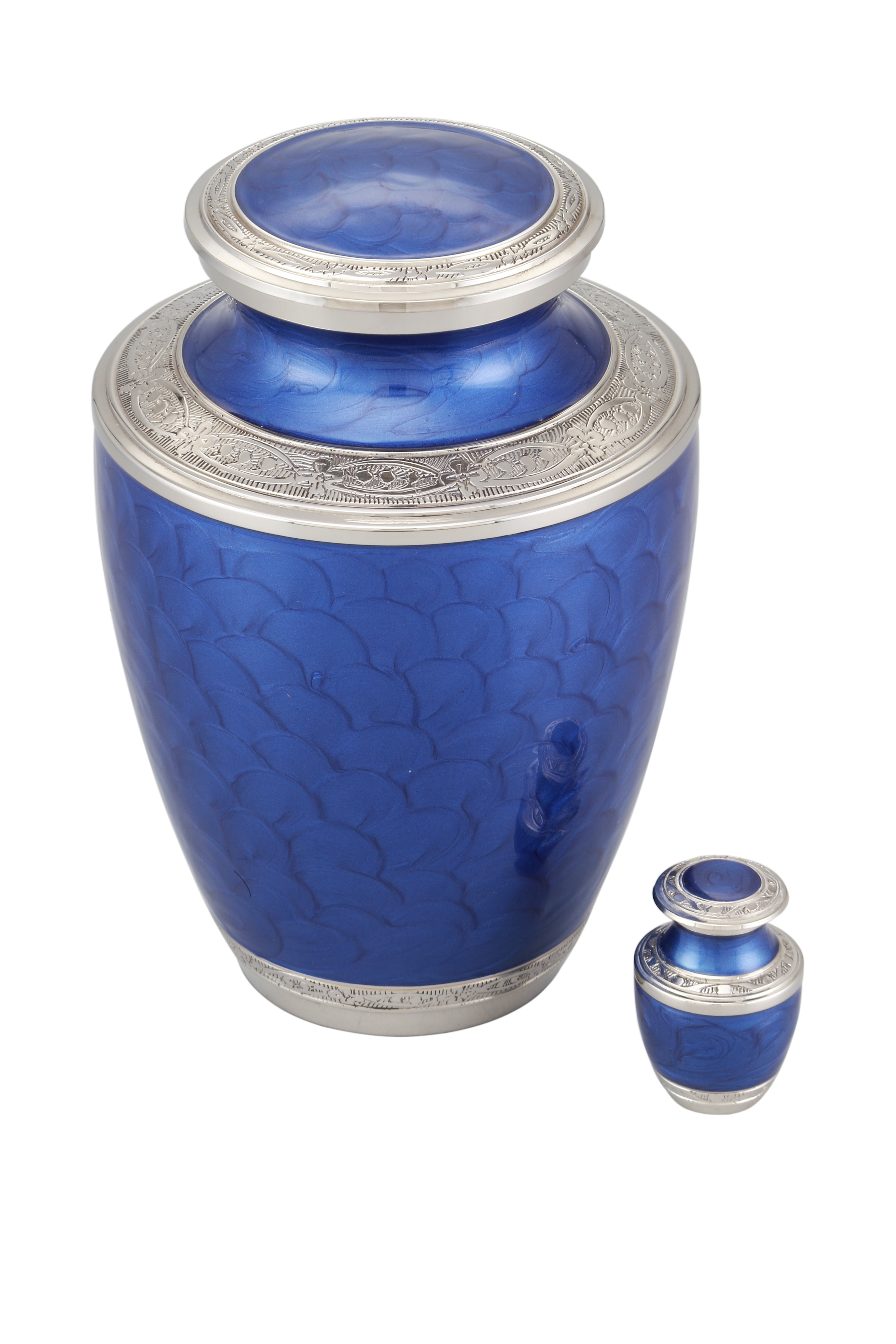 Adorn Cremation Urn - Adult Funeral Urn - Solid Brass Funeral Urn - Handcrafted Adult Funeral Urn for Ashes -Affordable Urn Deal with Free Keepsake (Blue)