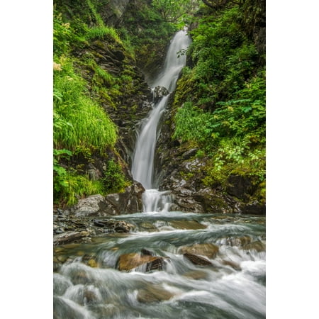 An unnamed waterfall flows down a series of drops in the mountains near Valdez Alaska United States of America Canvas Art - Zachary Sheldon  Design Pics (12 x