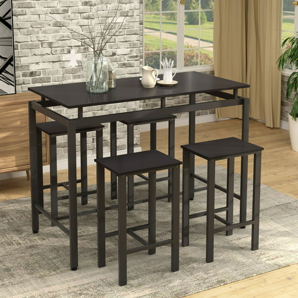 Kitchen Heavy Duty Pub Dining Set, Tall Black Kitchen Table And Chairs