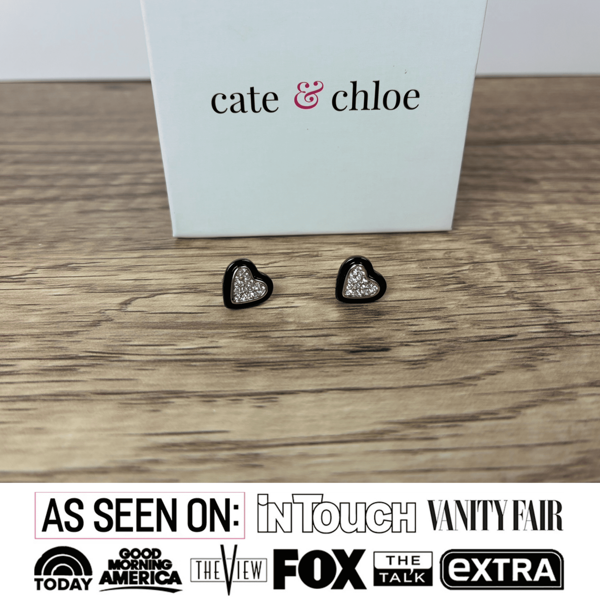Cate & Chloe Rory Dainty Heart Stud Earrings with Ceramic Halo and Swarovski Crystals for Women