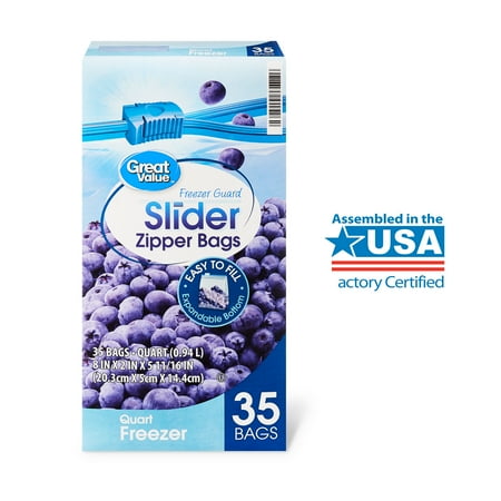 Great Value Slider Zipper Quart Storage Bags, 35 count
