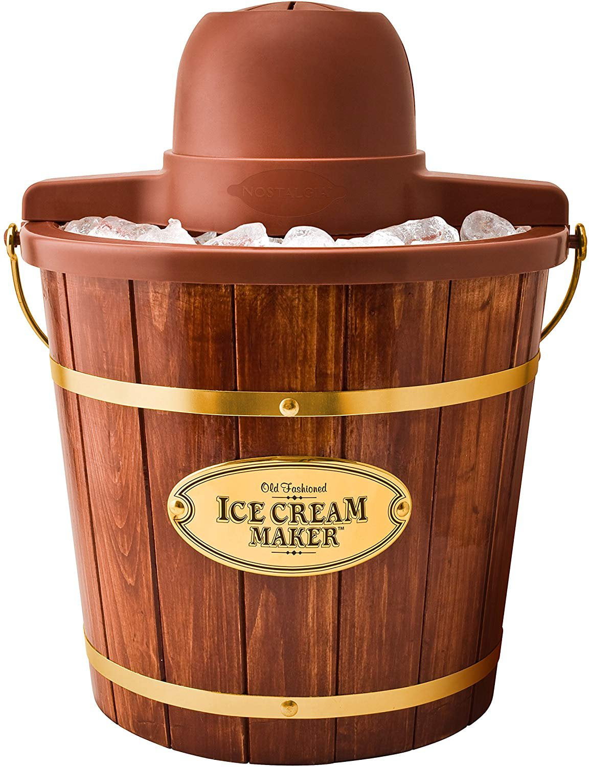 Nostalgia ICMW400 Electric Bucket Ice Cream Maker With Easy-Carry Handle,  Makes 4-Quarts in Minutes, Frozen Yogurt, Gelato, Made From Real Wood 
