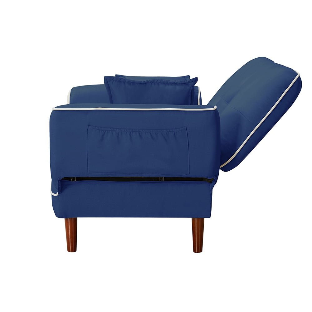 Kepooman Mid Century Modern Sofa Sleeper Bed With 2 Pillows, Blue Kepooman Mid Century Modern Sofa Sleeper Bed With 2 Pillows, Blue