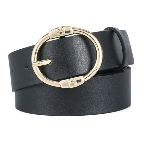 SWSMCLT Women's Faux Leather Summer Casual Fashion Belt Buckle Belt For Dress Metal Basic Spring Regular Fit Black Small-Large