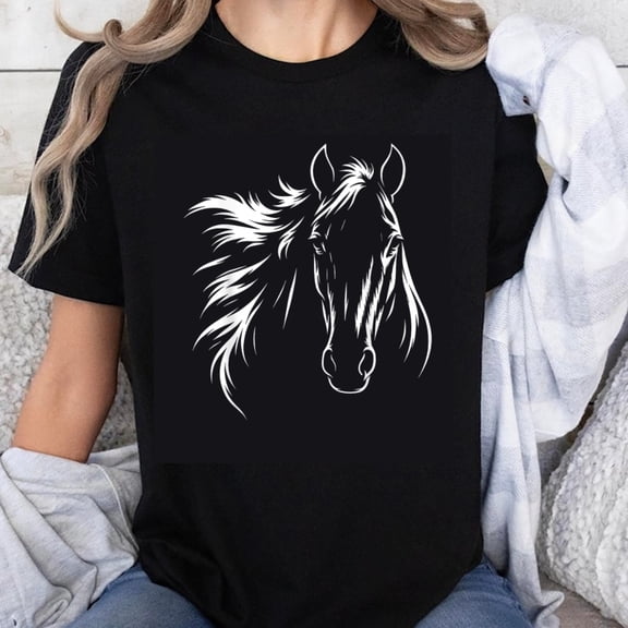 100% Cotton Horse Head Graphic Design Unisex Casual Wear Animal Lover Fashion T-Shirt