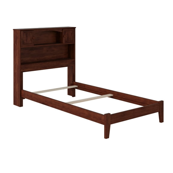 AFI Newport Twin-XL Solid Wood Foundation Bed with Storage Headboard, Walnut
