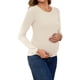thumbnail image 4 of INSPIRE CHIC Camisetas de Maternidad con Fruncidos para Mujeres, Camisas de Manga Larga, Blusas Casuales, Camiseta Básica Ropa 2025 Beige Medio, 4 of 6