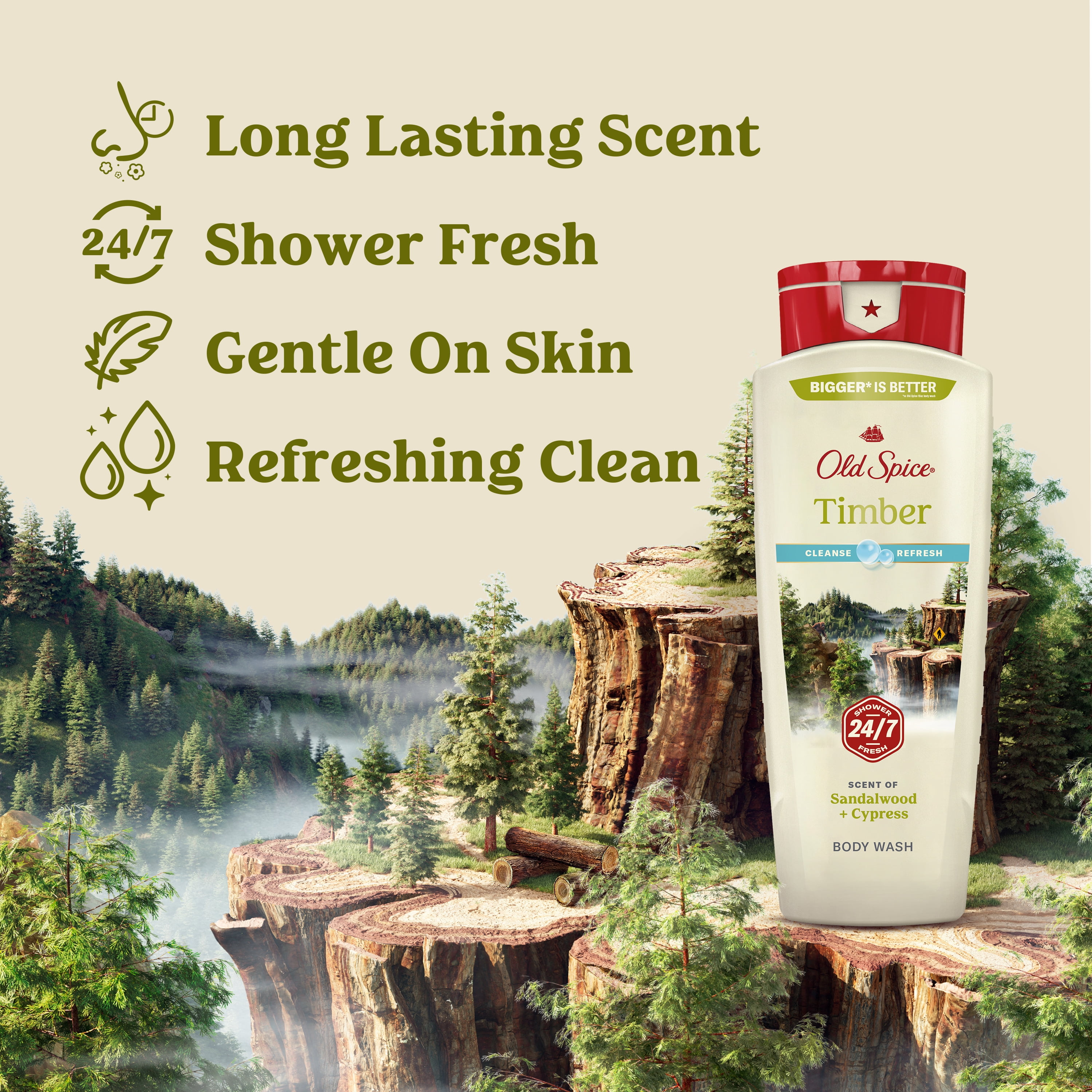 Old Spice Body Wash, Fresher Timber Scent  for Men, 18 oz
