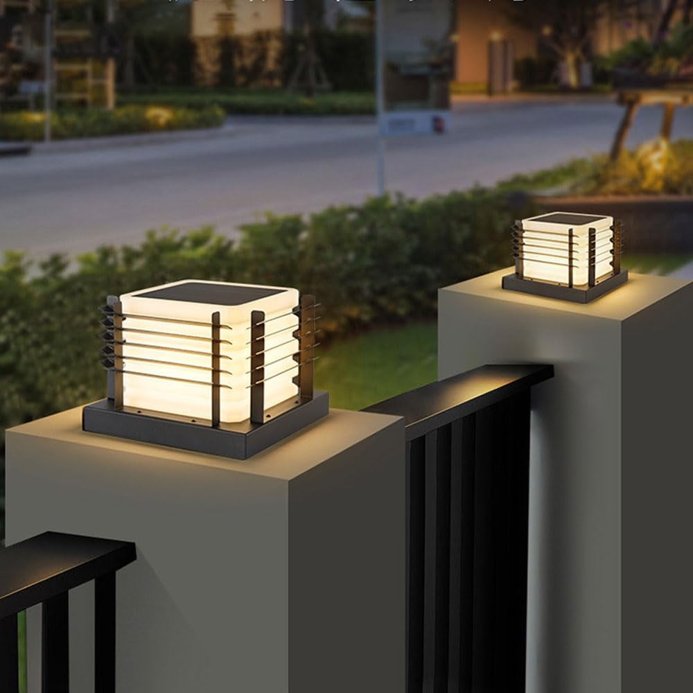 12 in Solar Outdoor Column Lights Deck Column Cap Lights IP65 Waterproof Pillar Lights Outdoor Fence Square Landscape Pathway Lighting Solar Powered Post Caps Lamps for Surface Patio Garden