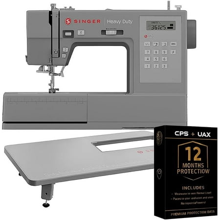 Singer Heavy Duty 6700C Sewing Machine with Extension Table, LCD Screen, 411 Stitches, Speed Control, Built-In Needle Threader – Includes UAX Surge Protector & 12-Month CPS Protection Plan