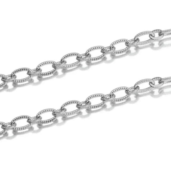 GKNET Stainless Steel Gold Filled Embossed Flat Oval Finale Chain Bulk For DIY Necklac-Steel color