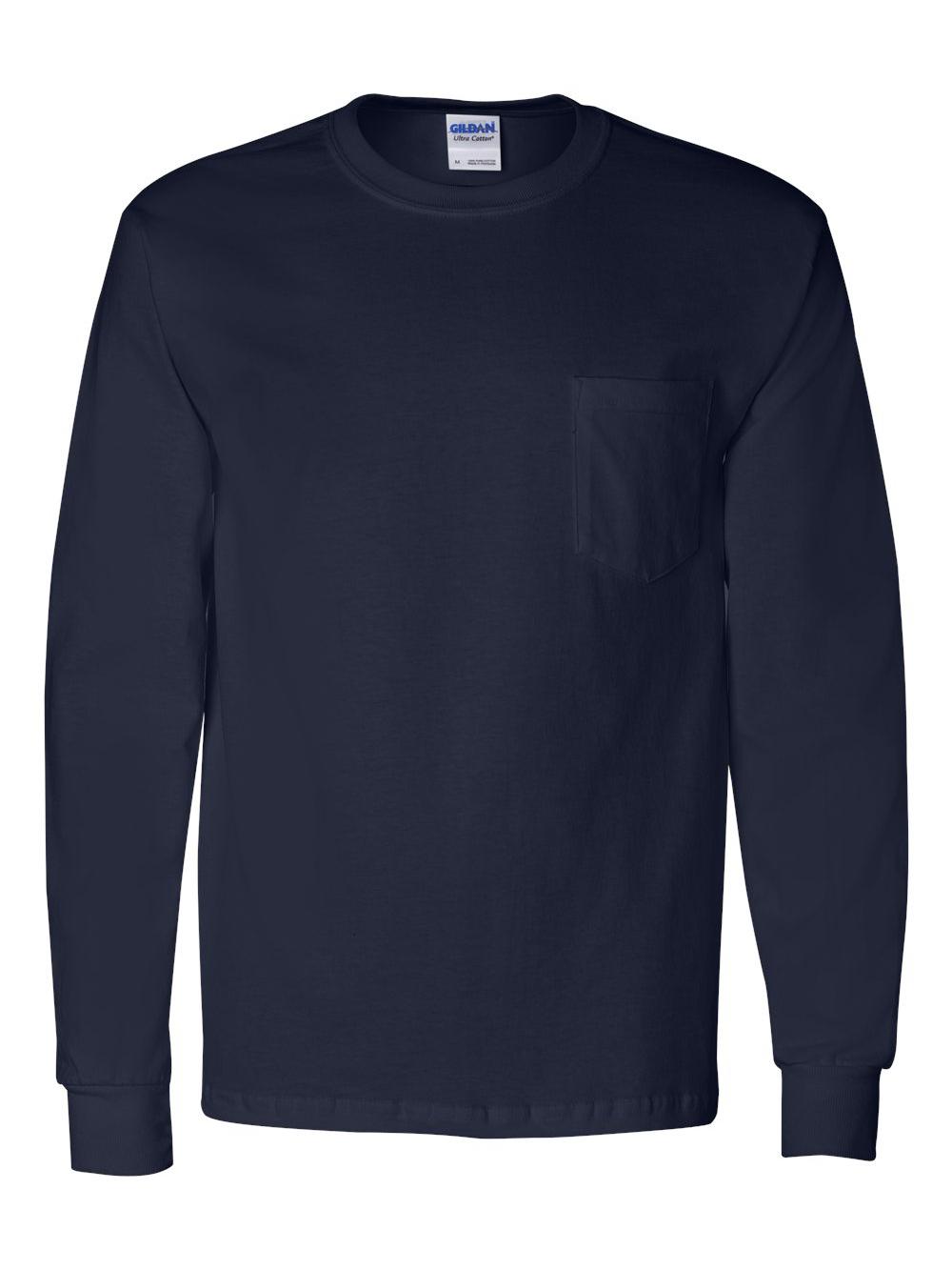 Gildan - Ultra Cotton Long Sleeve Pocket T-Shirt - 2410 - Navy - Size: L - image 2 of 3