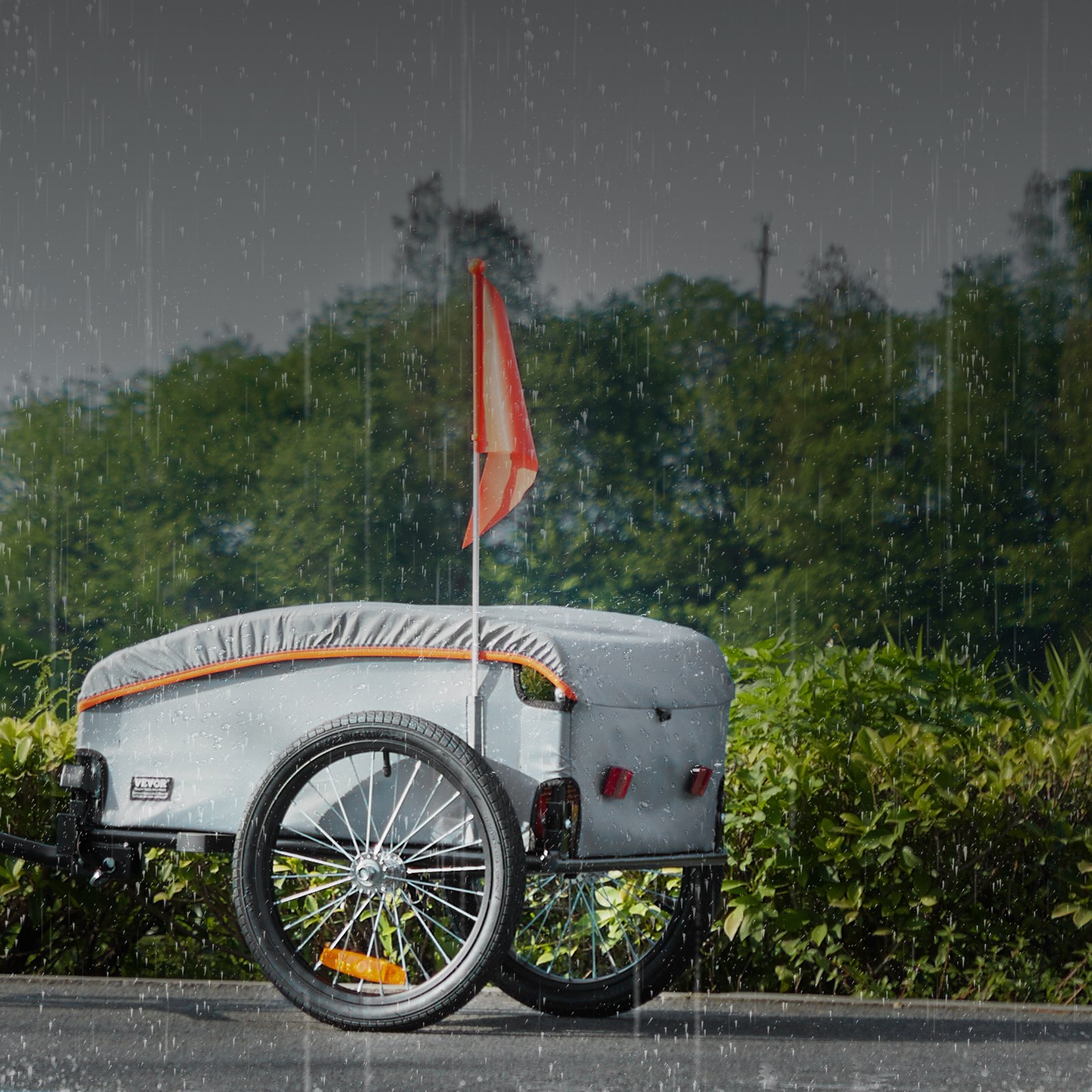 VEVOR Foldable Heavy-Duty Two-Wheels Cargo Trailer, White and Orange