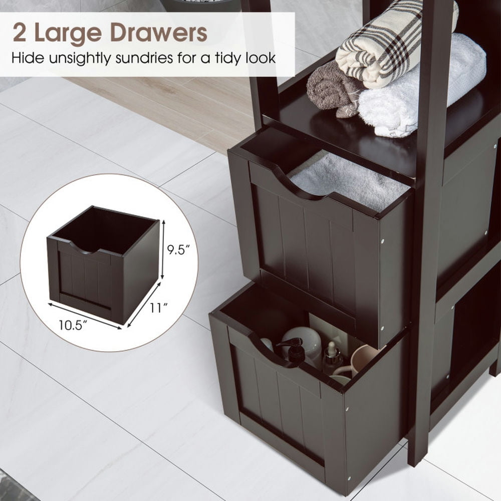 Finihen Bathroom Storage Cabinet, Bathroom Floor Cabinet, Wooden Bathroom Floor Cabinet with Removable Drawers, for Bathroom, Living Room, Bedroom, Kitchen, Brown Finihen Bathroom Storage Cabinet, Bathroom Floor Cabinet, Wooden Bathroom Floor Cabinet with Removable Drawers, for Bathroom, Living Room, Bedroom, Kitchen, Brown