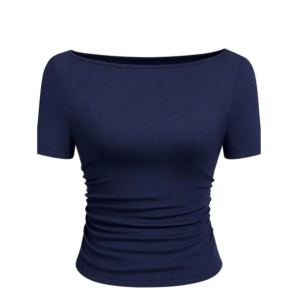 Tops Casuales sin Mangas para Mujeres Camiseta de Moda Blusa Elasticidad Suelta Cuello Redondo Tops de Color Sólido para Mujeres
