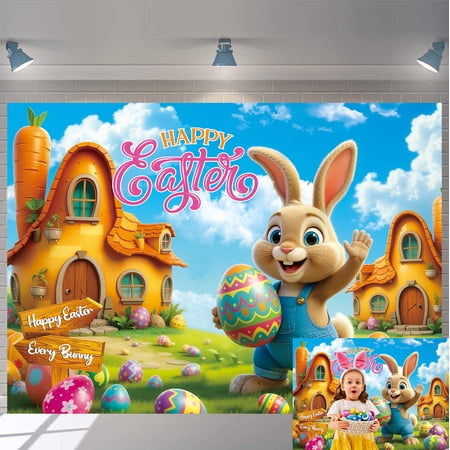 7x5FT Happy Easter Photo Backdrop Colorful Eggs Bunny Green Grass Background for Spring Easter Party Decorations and Supplies 7x5FT Happy Easter Photo Backdrop Colorful Eggs Bunny Green Grass Background for Spring Easter Party Decorations and Supplies