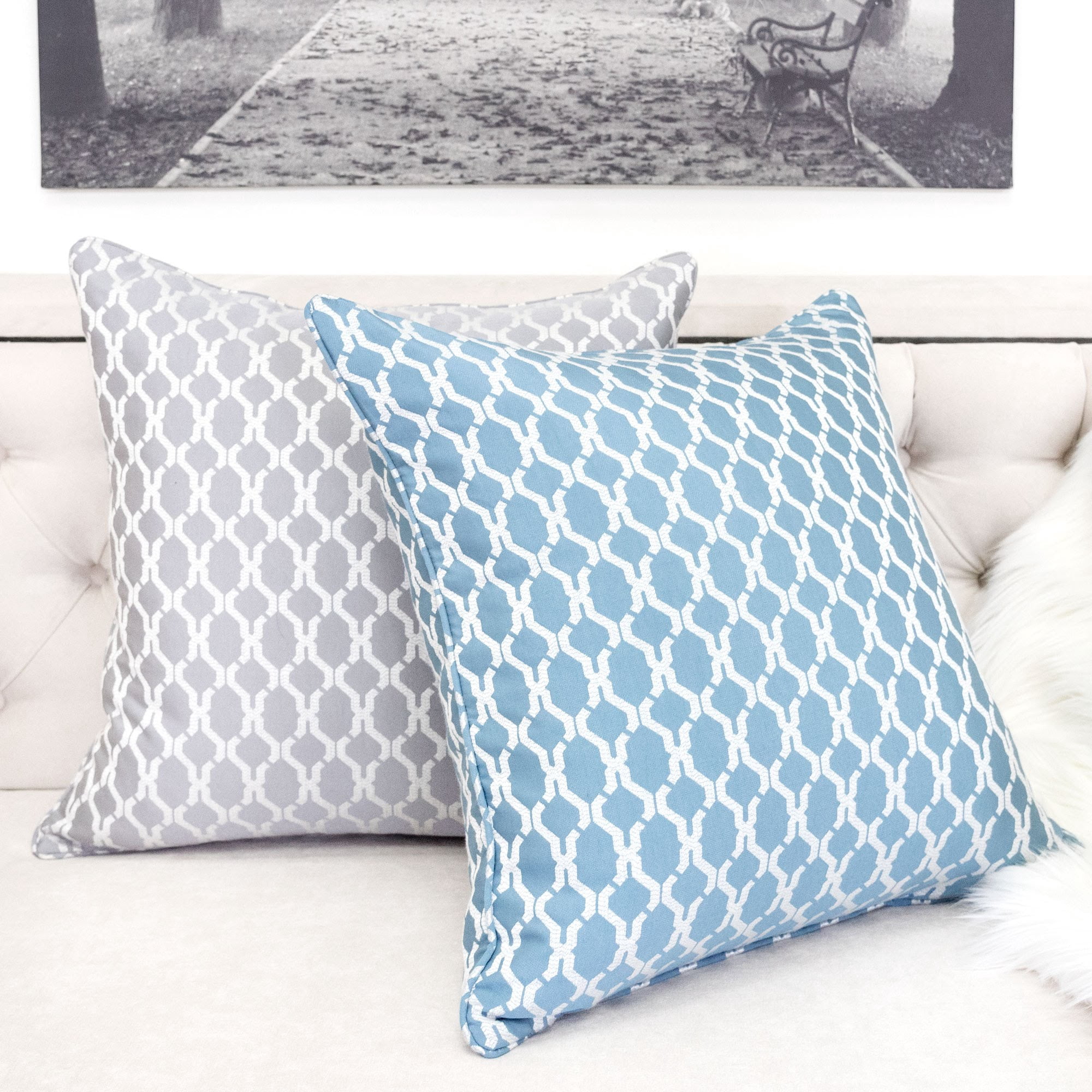 Amelia Turquoise Geometric Polyester 20 in. x 20 in Throw Pillow