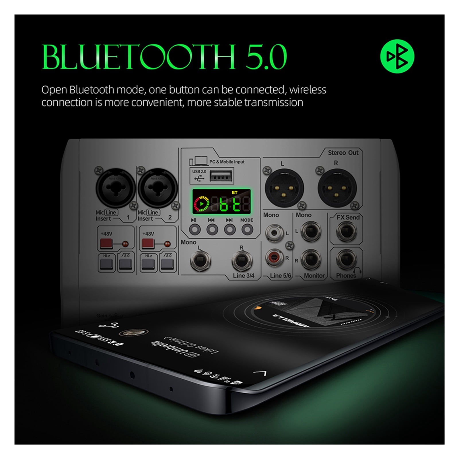 DJ Console Mixer 99 DSP Effects Mixing Console PRMX-6 With 5.0 BT 24bit/192k For Recording Musical Instrument ,Easy to Operate