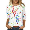 thumbnail image 2 of Ladies Mardi Gras Tops Cute Crew Neck Funny Graphic Pullover Loose 3/4 Sleeve Tee Shirt Party Tunic Blouses Trendy Carnival Outfits 2026, 2 of 7
