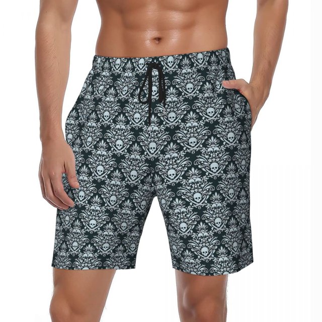 Baroque Print Board Shorts Summer Blue and Gold Board Short Pants Man Fast Dry Hawaii Printed Large Size Swim Trunks