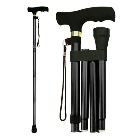 RMS Folding Cane - Foldable, Adjustable, Lightweight Aluminum Offset Walking Cane - Collapsible Walking Stick with Ergonomic Derby Handle - Ideal Daily Living Aid for Limited Mobility