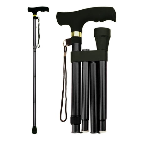 RMS Folding Cane - Foldable, Adjustable, Lightweight Aluminum Offset Walking Cane - Collapsible Walking Stick with Ergonomic Derby Handle - Ideal Daily Living Aid for Limited Mobility