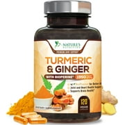 Turmeric Curcumin with BioPerine & Ginger 95% Standardized Curcuminoids 1950mg Black Pepper for Max Absorption Joint Support, Nature's Tumeric Herbal Extract Supplement, Vegan, Non-GMO - 120 Capsules
