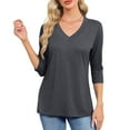 thumbnail image 5 of Vekome Women Shirts 3/4 Sleeve Plus Size Pullover Tops V Neck Casual Tee Shirts Solid Color Summer Blouses Gray S, 5 of 8