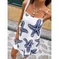 thumbnail image 2 of Blue And White Starfish Print Halter Mini Sundress For Women, Casual Vacation Dress, 2 of 8