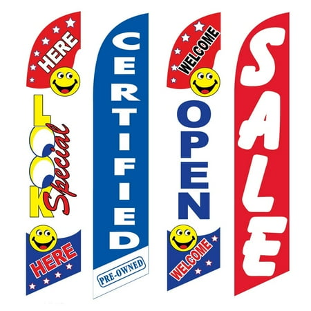 4 Advertising Swooper Flags Look Special Here Pre Owned Welcome Open Sale