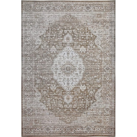 HomeRoots 478954 5 x 8 ft. Beige Oriental Power Loom Distressed Stain Resistant Rectangle Area Rug