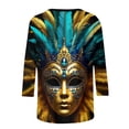 thumbnail image 6 of Visit the JURANMO Store Womens Fashion Tunic Tops Funny Mask Graphic 3/4 Sleeve Mardi Gras T Shirts Lightweight Carnival Party Tees Multicolor S, 6 of 7