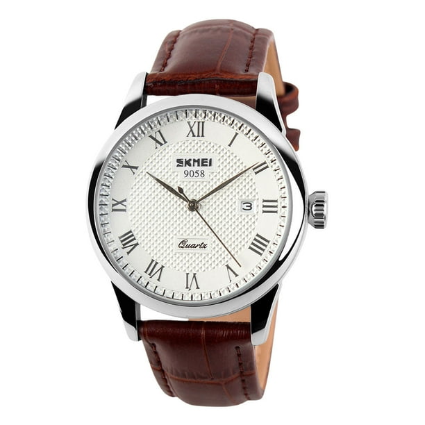 Reloj de Pulsera de Cuarzo para Hombre SKMEI con Números Romanos y Correa de piel, Casual, Resistente al agua