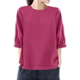 thumbnail image 1 of Yubnlvae Haut à Manches Cinq Points pour Femme, Rose Vif, Coupe Ample, Col Rond, Grande Taille, 3TG, 1 of 4