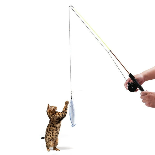 Cat Wand Toy Retractable Interactive Long Cat Fishing Pole Toy Cat Teaser Wand